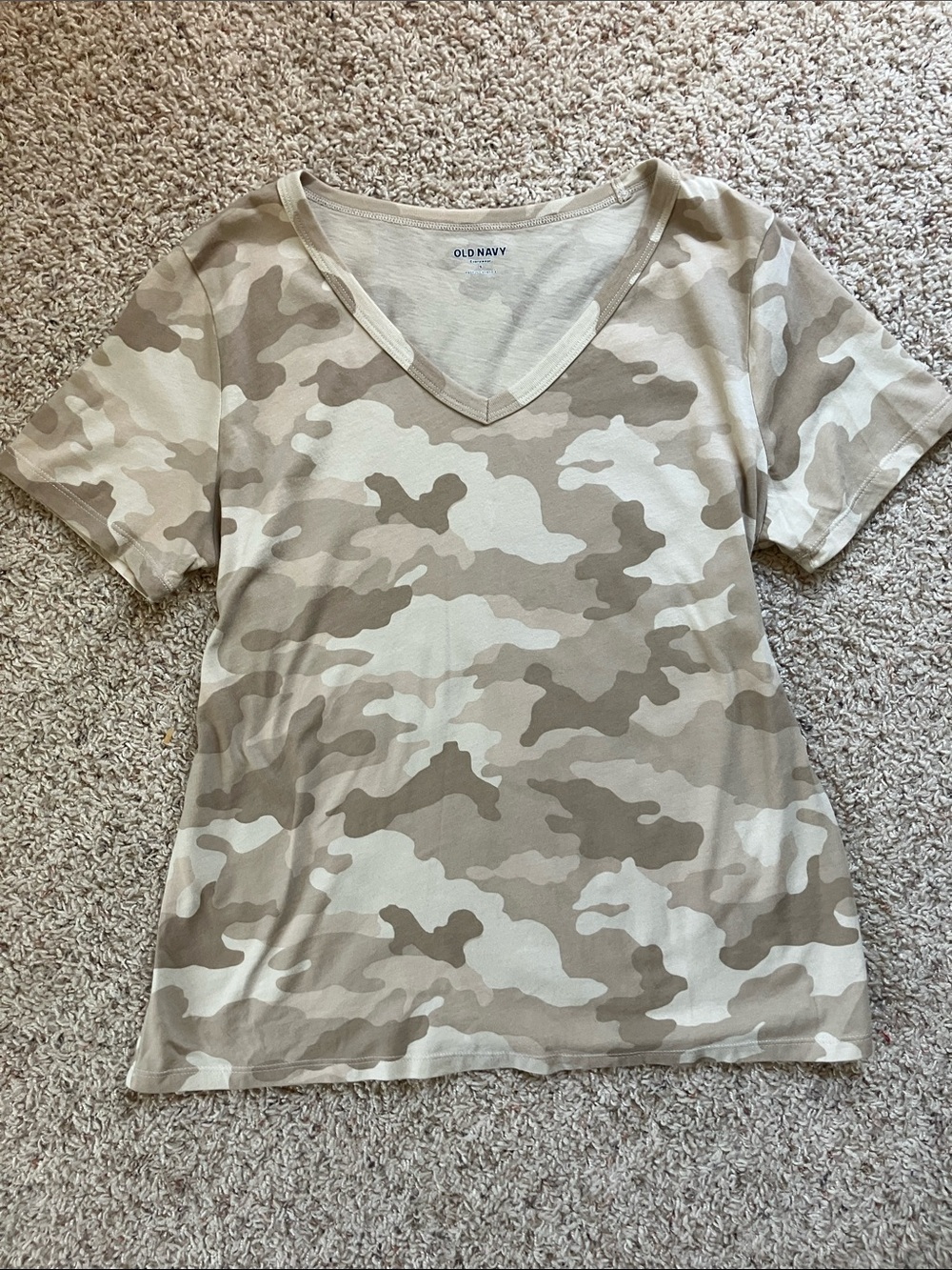 Old Navy Women's Short Sleeve Camouflage Tee - Brown and Cream